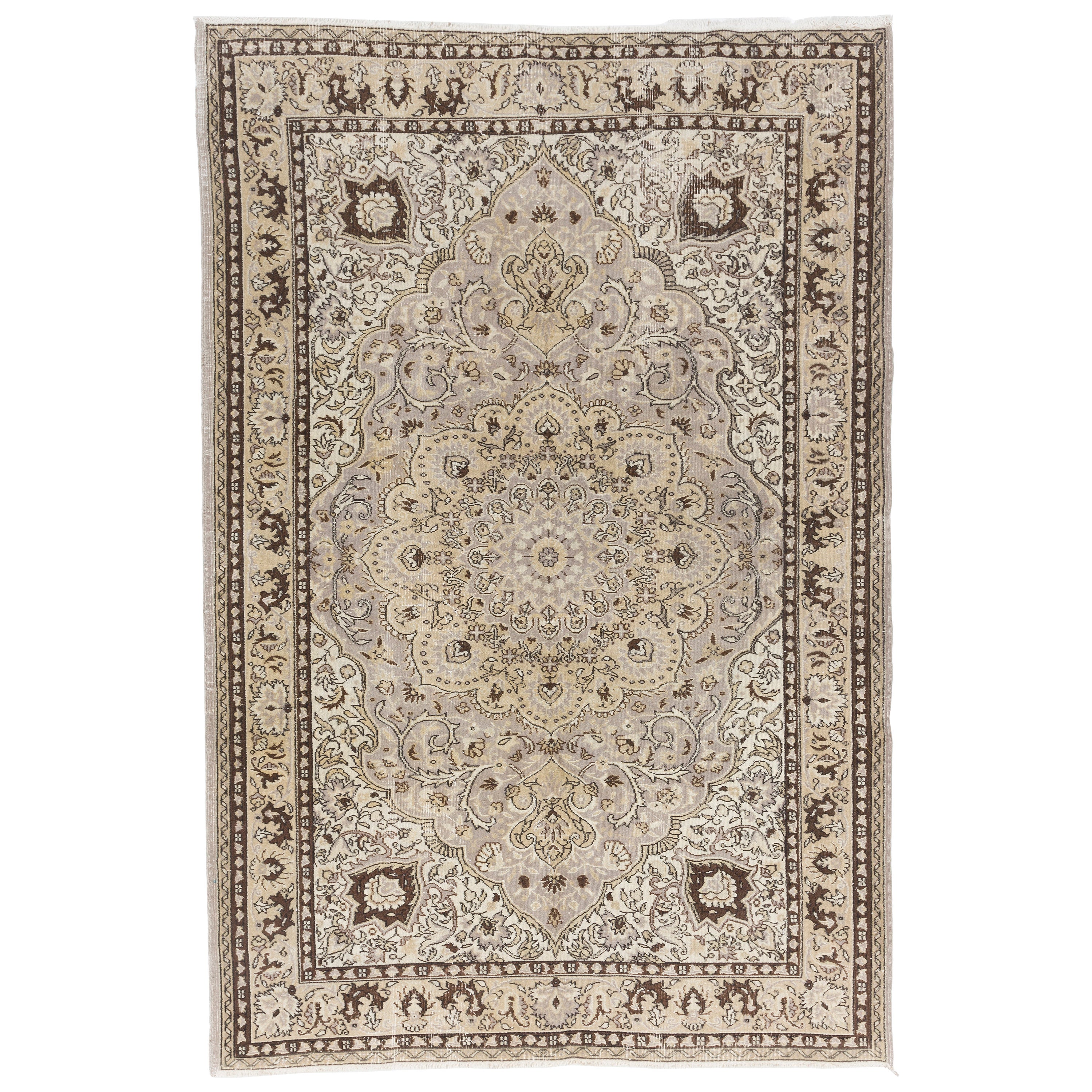 6.8x10 Ft Handmade Anatolian Area Rug in Neutral Colors, Vintage Carpet in Beige For Sale