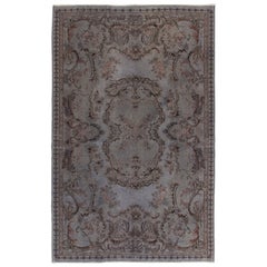 5.4x8.5 Ft French-Aubusson Inspired Turkish Rug, Gray Modern Handmade Carpet