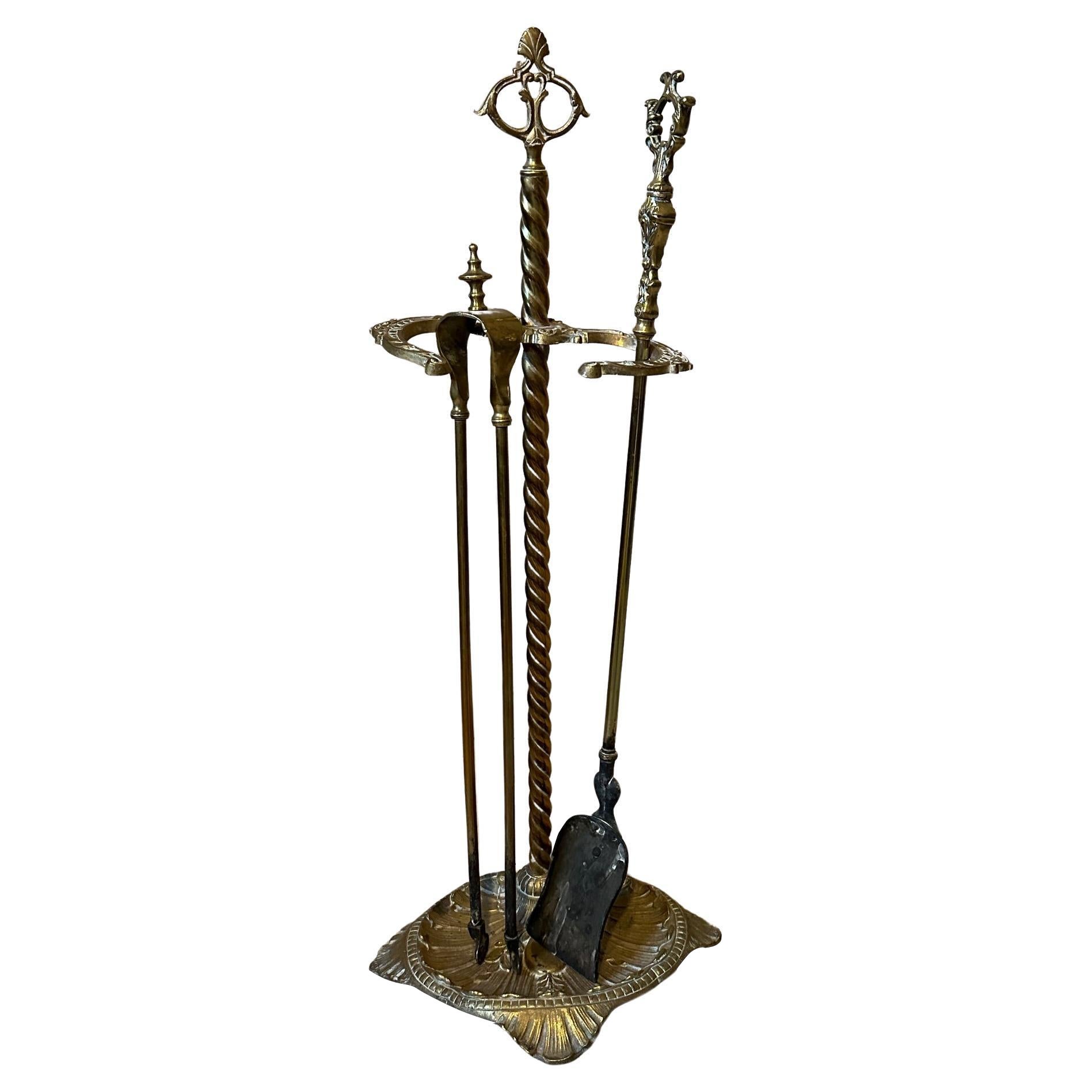 20th century Louis XV style Bronze Fireplace Tools, 1900s For Sale