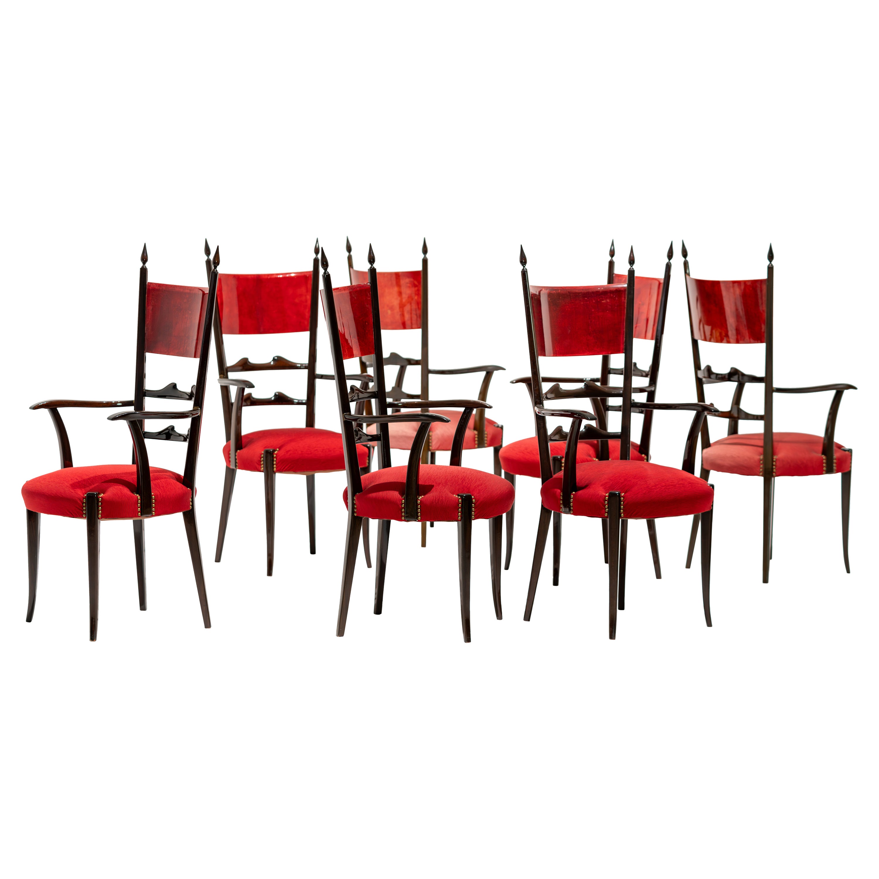Ensemble de 8 chaises de salle à manger à haut dossier Aldo Tura, mi-siècle moderne, 1962, Italie en vente