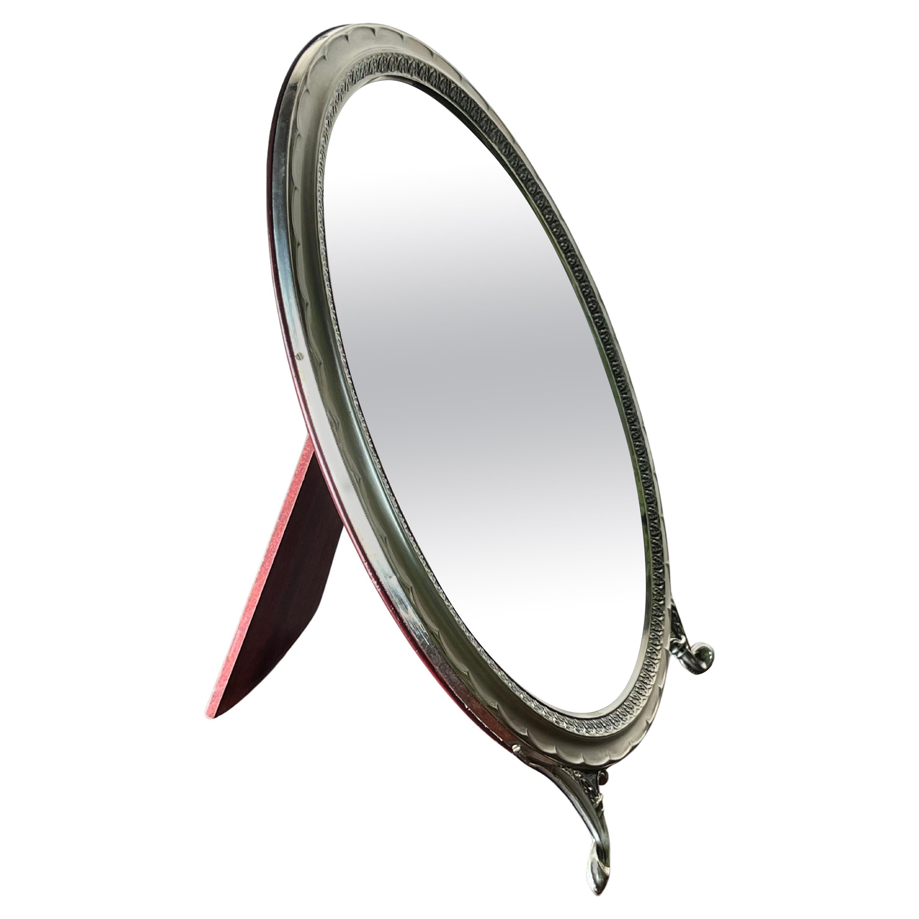 Italian Oval Table Mirror in 800 silver, 1960s For Sale