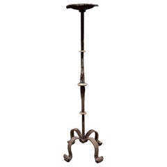 1940s Rustic Hand Forged Iron Standing Floor Candle Holder