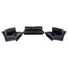 Used black leather sofa set, 1970s