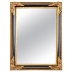Beautiful vintage Louis XV style designer wall mirror in black and gold frame