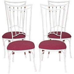 Used Four Painted Faux Bamboo Wrought Iron Chairs