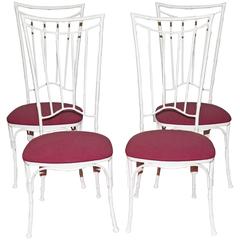 Four Painted Faux Bamboo Wrought Iron Chairs 11