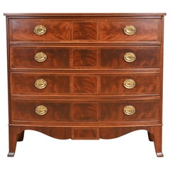 Retro Hekman Georgian Inlaid Flame Mahogany Bow Front Chest of Drawers, Refinished