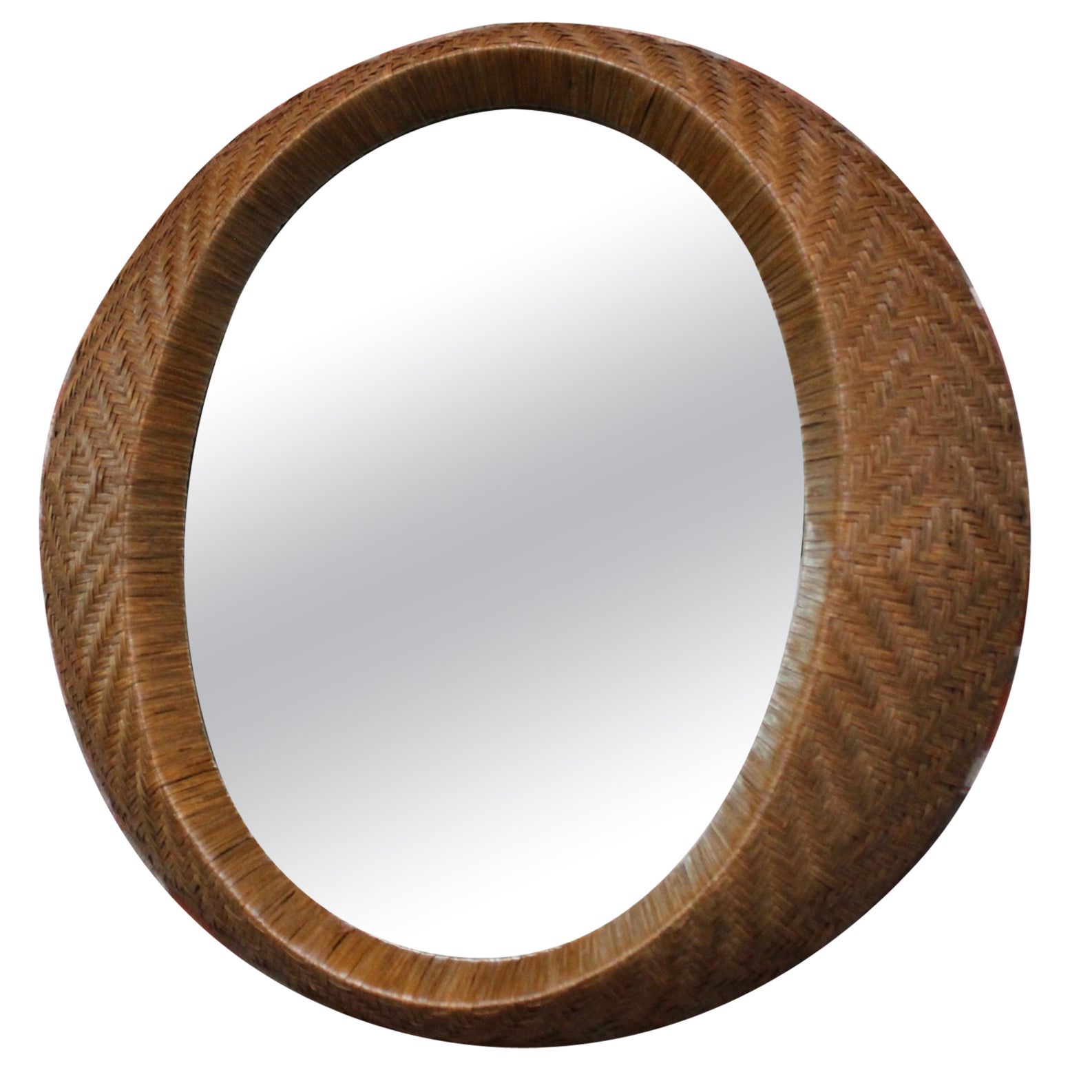 Woven Rattan Wall Mirror by Umbra For Sale