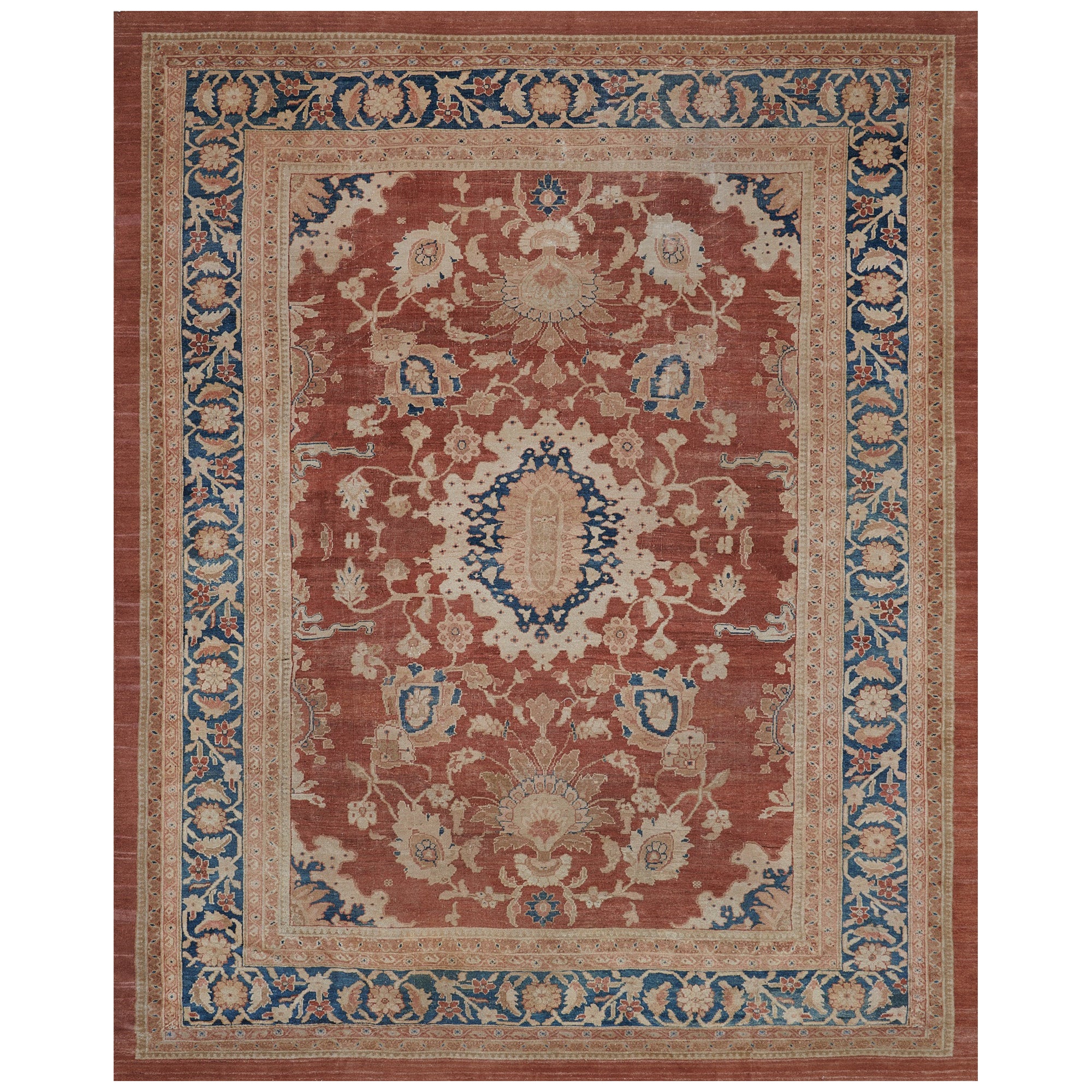 Hand-woven Antique Wool Floral Sultanabad Rug For Sale