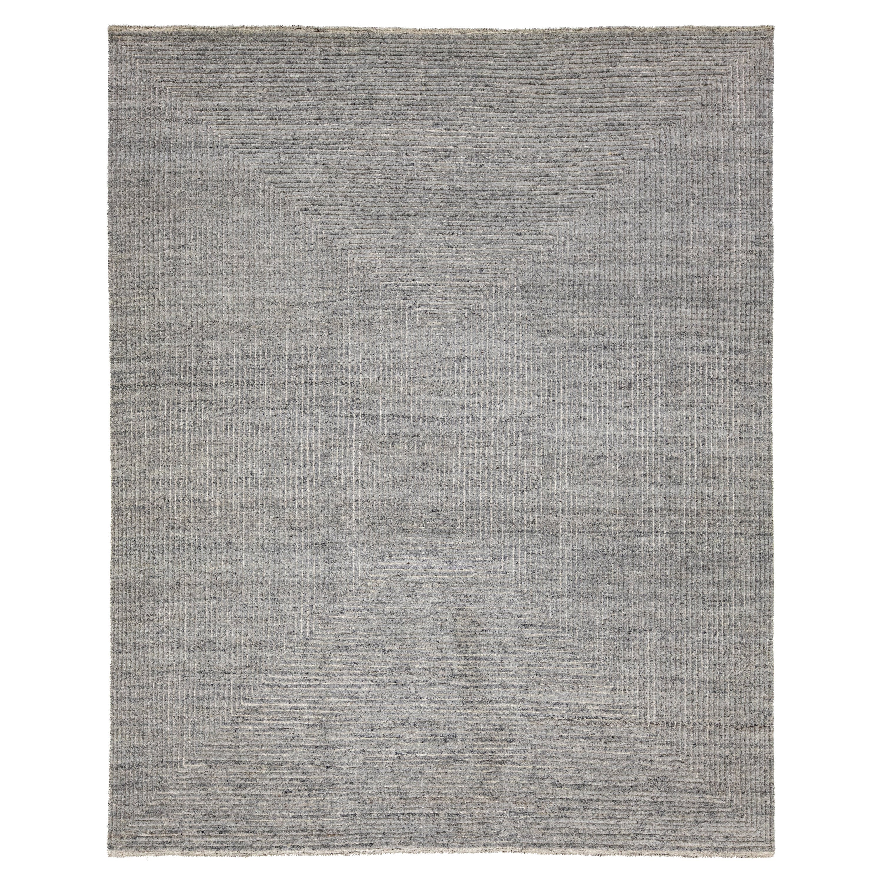 Handmade Modern Moroccan Style Wool Rug With Geometric Motif In Light Gray  For Sale
