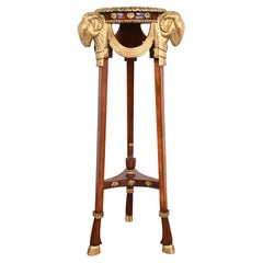 John Widdicomb Neoclassical Mahogany Guéridon Pedestal Table With Gilt Ram Heads