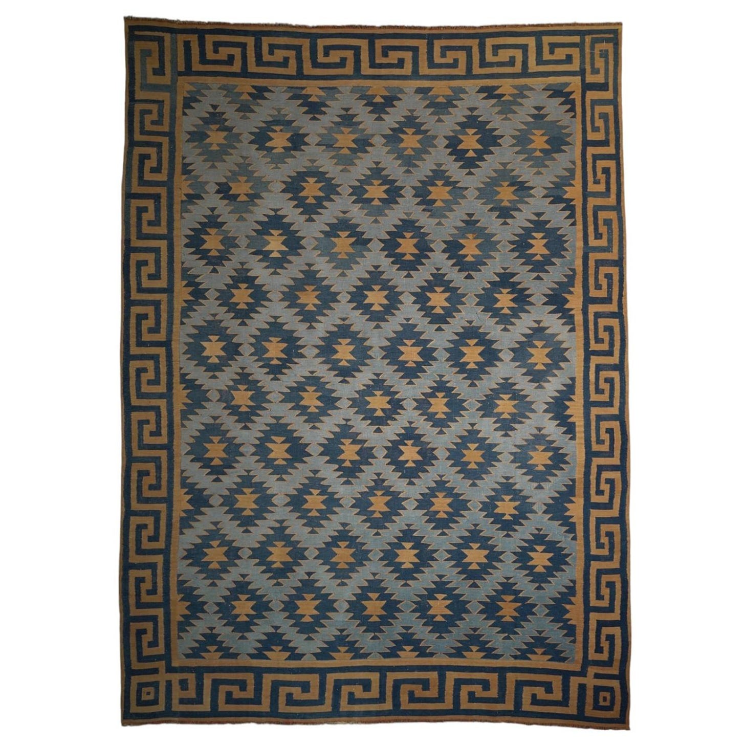 Vintage Dhurrie Vintage-Teppich in Blau, mit geometrischen Mustern, von Rug & Kilim im Angebot
