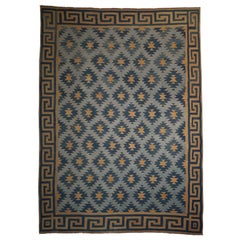Vintage Dhurrie Vintage-Teppich in Blau, mit geometrischen Mustern, von Rug & Kilim