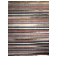 Retro Dhurrie Rug with Polychromatic Stripes, from Rug & Kilim