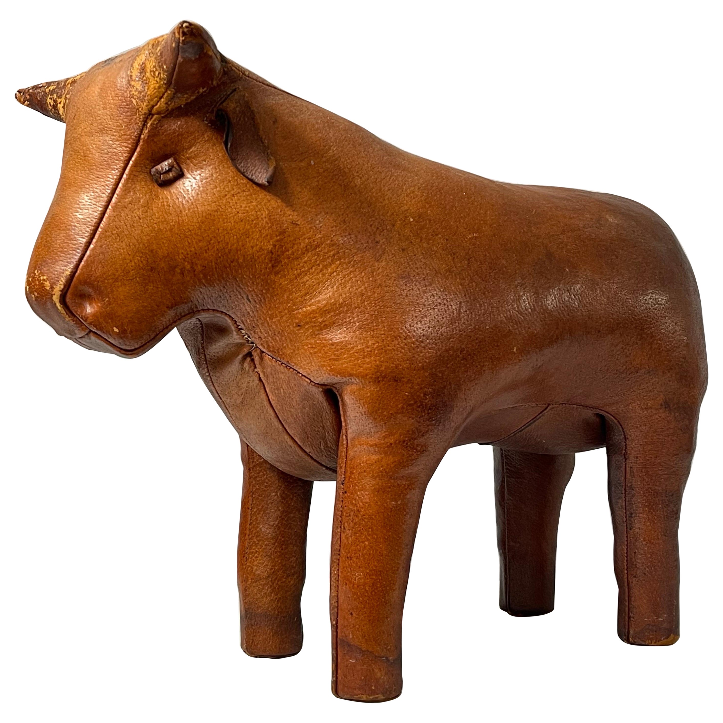 Abercrombie and Fitch Leather Bull Foot Stool by Dimitri Omersa