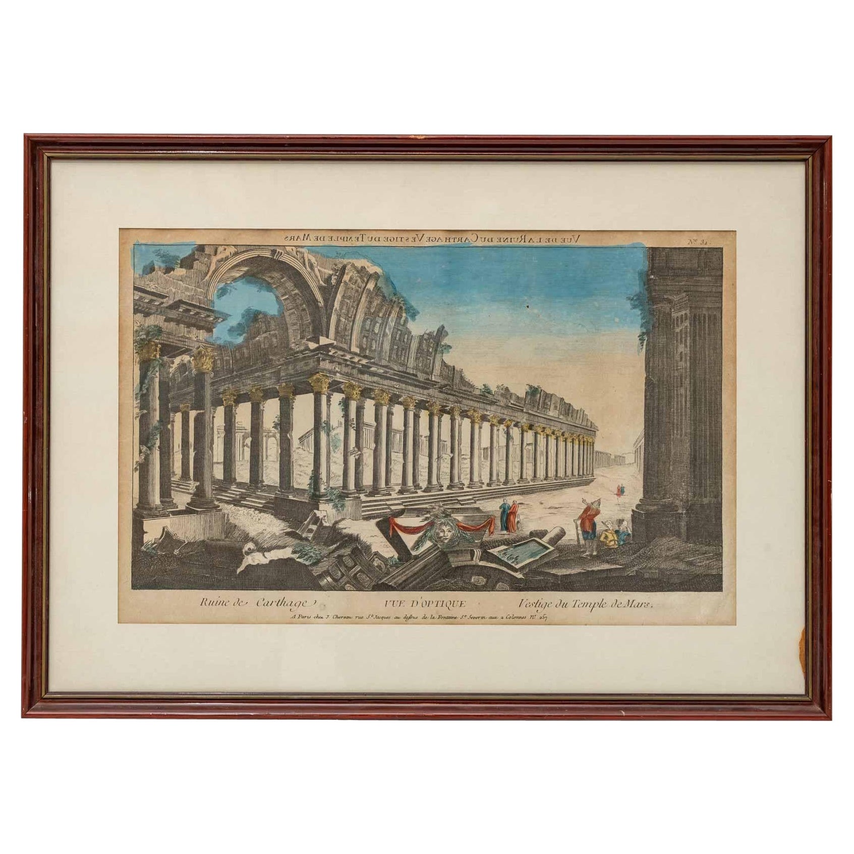 Etching Watercolour - The Ruins Of Carthage Remains Of The Temple Of Mars - 18th For Sale