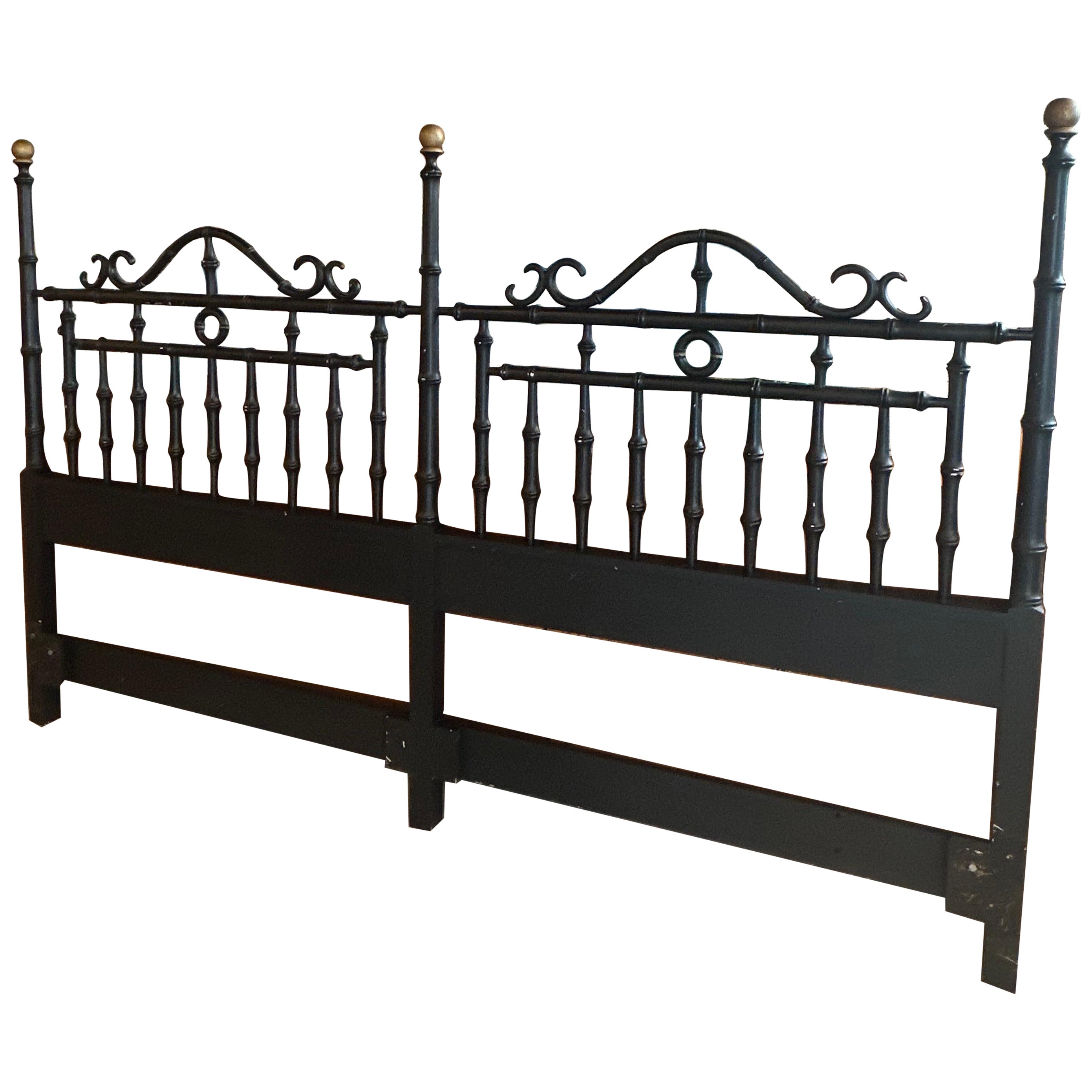 Vintage King Size Faux Bamboo Chinese Chippendale Headboard Bed