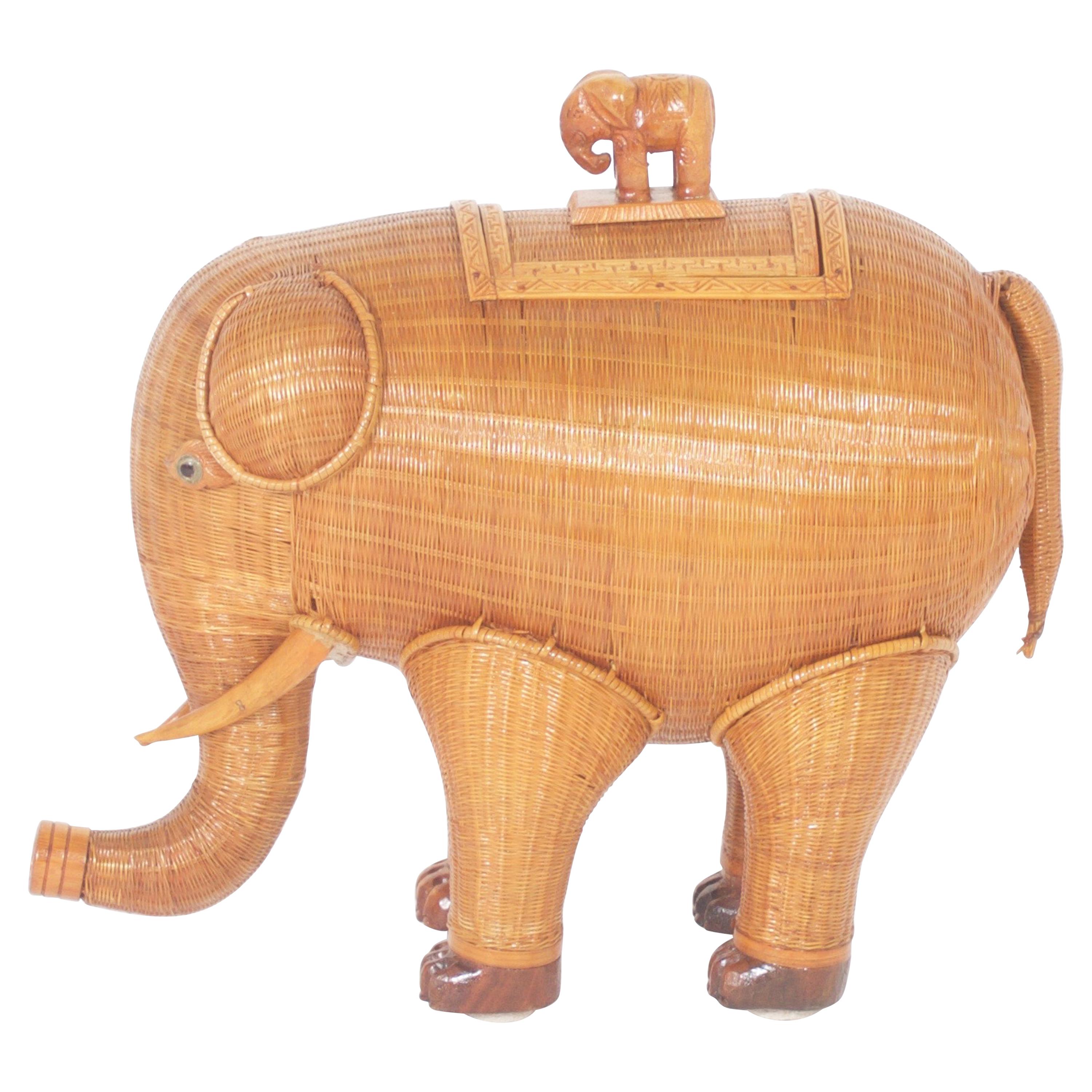 Adorable Midcentury Wicker Elephant Box
