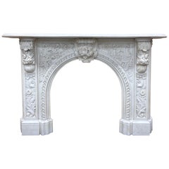Antique Arched Victorian Chimneypiece c. 1860 Carved in Statuary Marble