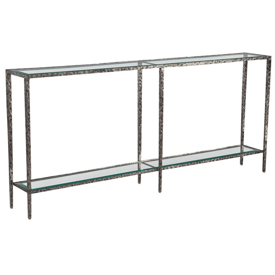 Modern Metal Console Table with Hammered Details by Maitland-Smith
