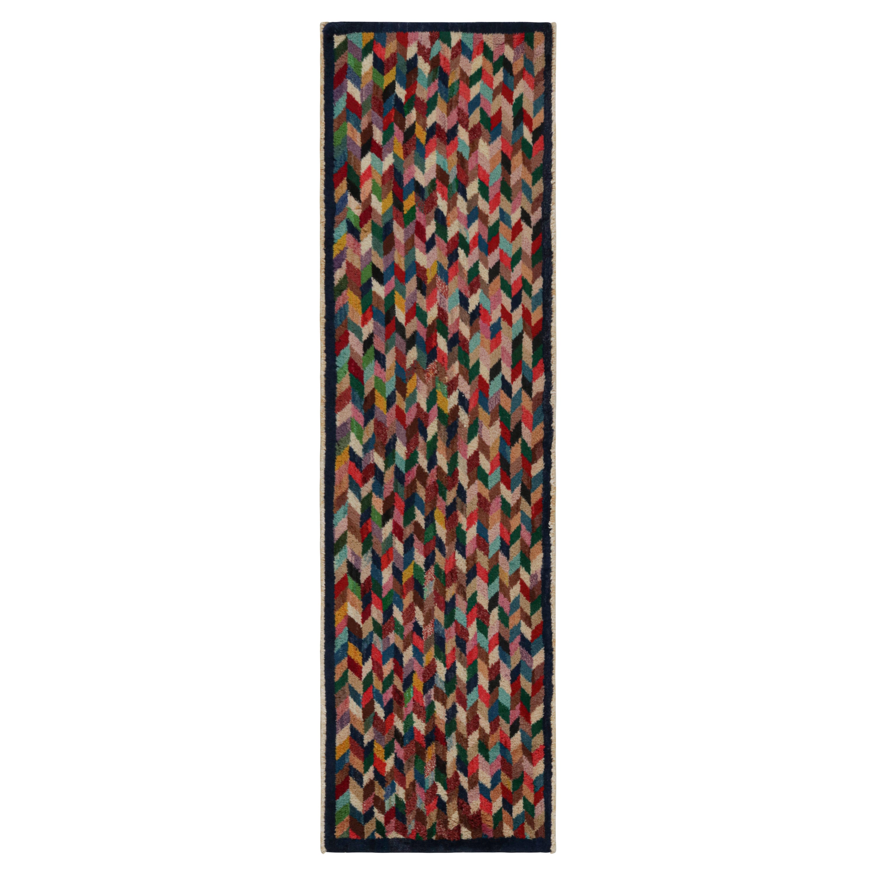Vintage Afghan runner rug, in Polychromatic Geometric Patterns, from Rug & Kilim For Sale