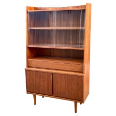 Newly Refinished - Mid-Century Modern Walnut & Glass Bookcase Credenza