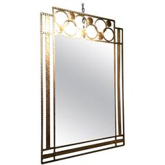 French Gilded Wrought Iron Wall Mirror, circa 1910, in the Style of Edgar Brandt