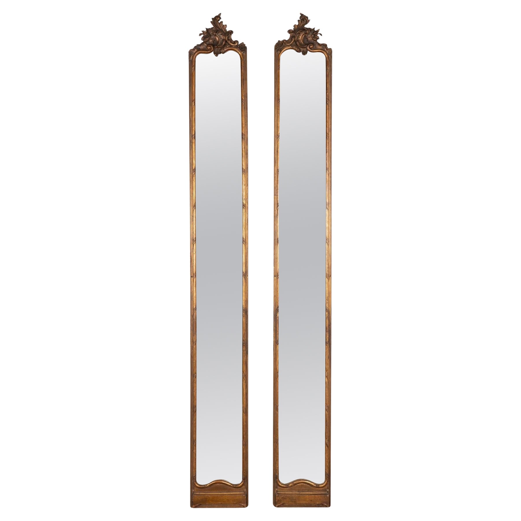 Pair, Tall Narrow Long Bronze Gilt Mirrors, Denmark circa 1860