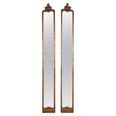 Antique Pair, Tall Narrow Long Bronze Gilt Mirrors, Denmark circa 1860