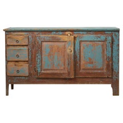Antique Swedish Genuine Rustic Blue Low Country Pine Sideboard 