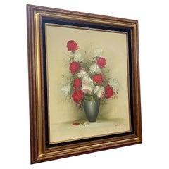 Retro Signed Original Floral Painting in Wood Frame.