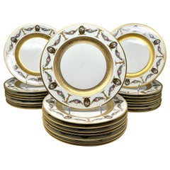 Set of 24 Antique Royal Bavarian Cream & Gold Porcelain Dinner Plates Circa 1910