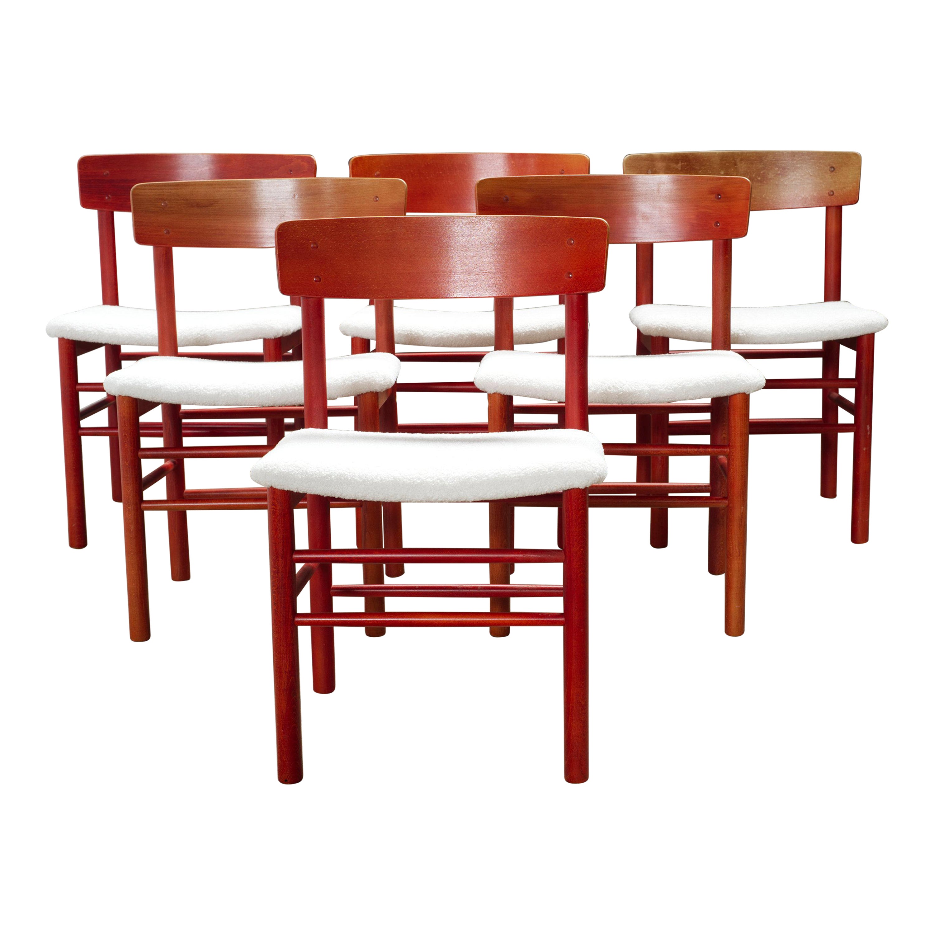 Ensemble de six chaises de salle à manger Farstrup, modèle 250, Danemark, années 1960, teintées en rouge