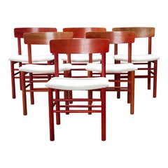 Set of six red stained Farstrup dining chairs 'model 250', Denmark, 1960's
