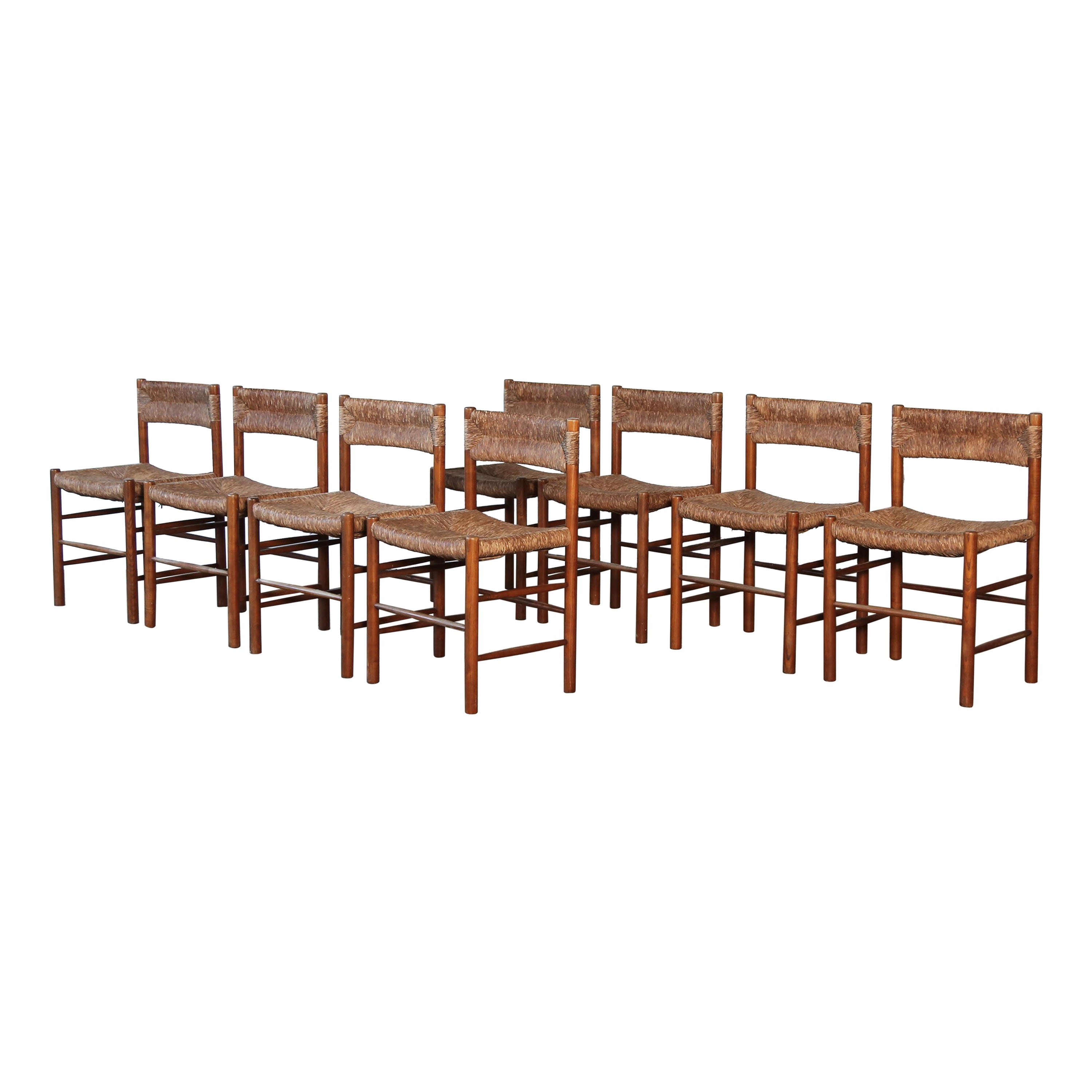 Set of 8 Charlotte Perriand / Robert Sentou Dordogne Chairs, France, 1960s For Sale