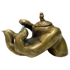 Large Japanese Chinese Asian Signed Bronze Buddha Hand Sculpture Incense Censer