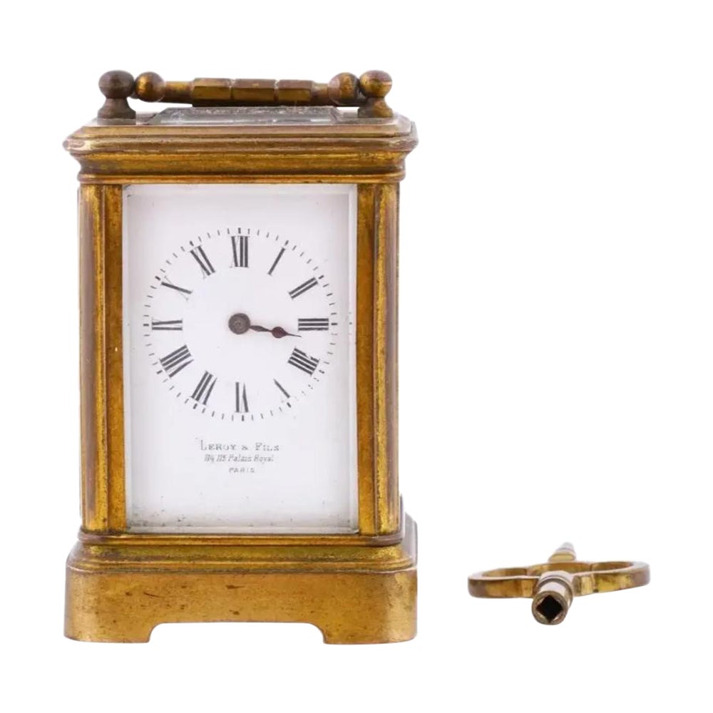 Antique French Leroy Gilt Bronze Miniature Carriage Clock For Sale