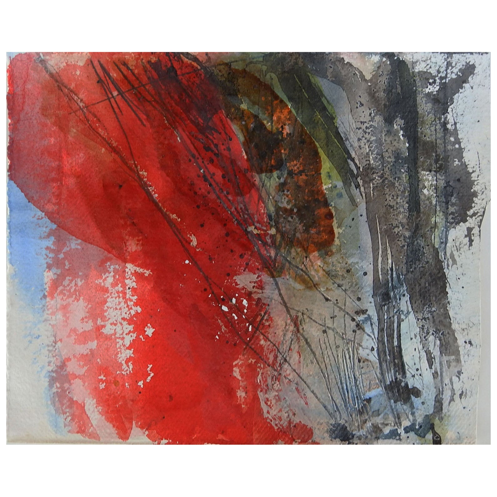 Abstraktes Gemälde in Mischtechnik in Rot und Grau von George Turner