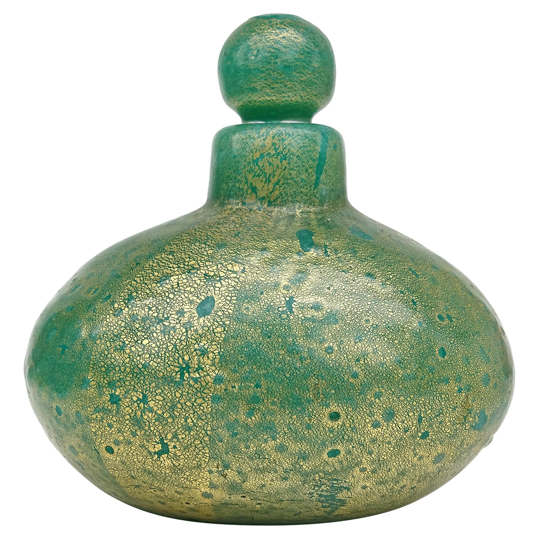 Seguso Vetri d'Arte Murano Pulegoso Green Gold Italian Art Glass Perfume Bottle For Sale