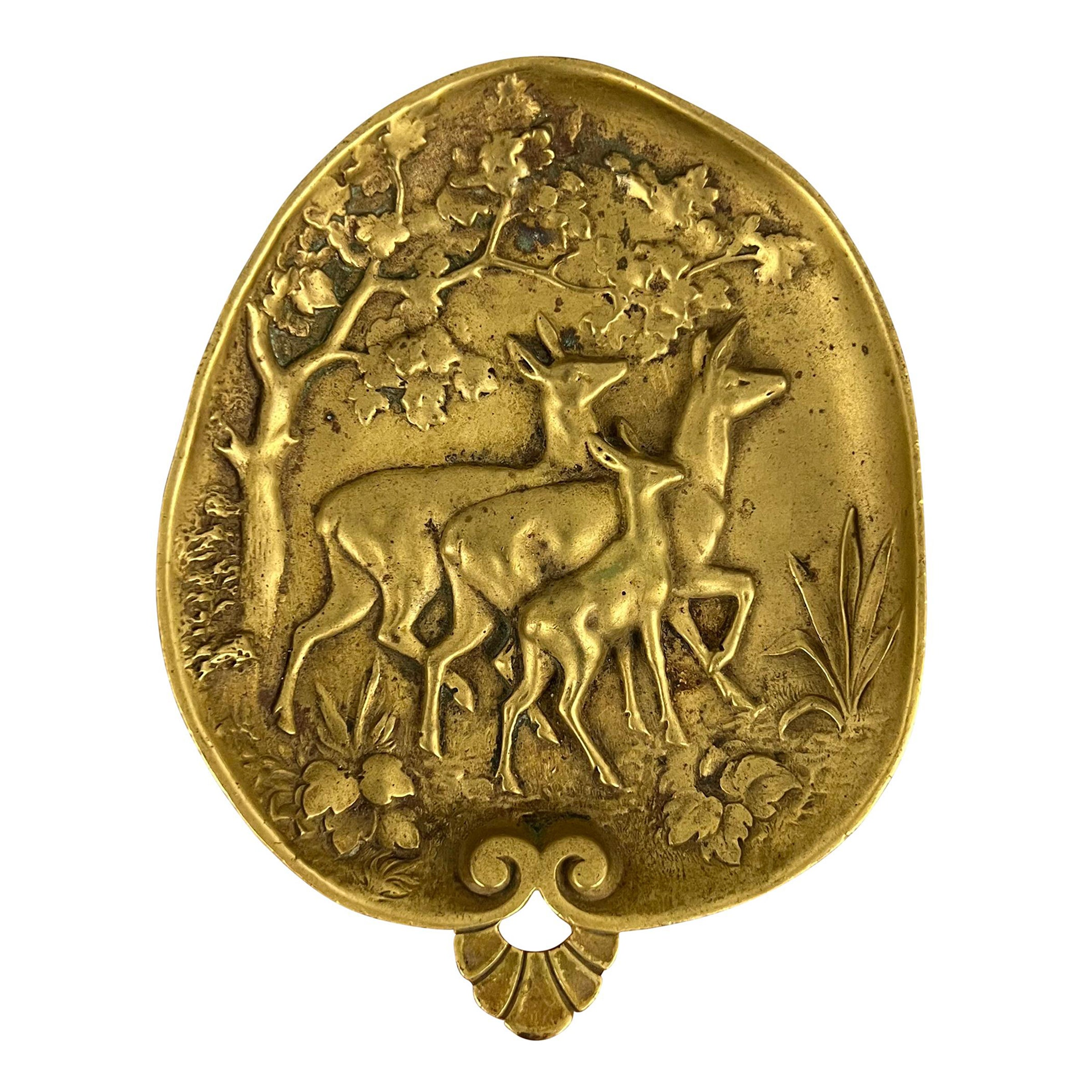 Early 20th Century German Brass Deer Dish For Sale