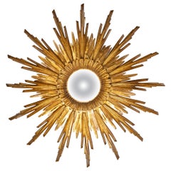 Large Mid-Century French Giltwood Sunburst Starburst Mirror, circa 1950