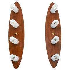 Vintage Maison Arlus, Pair of wall sconces in mahogany and opaline. 1960s.