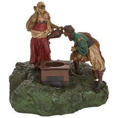 Antique Viennese Cold-Painted Bronze by Bergman Depicting Rebecca at the Well