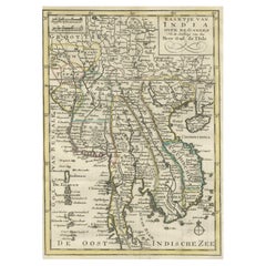 Antique Authentic Old Map of Vietnam, Thailand, Cambodia and Myanmar, Hainan, etc., 1745