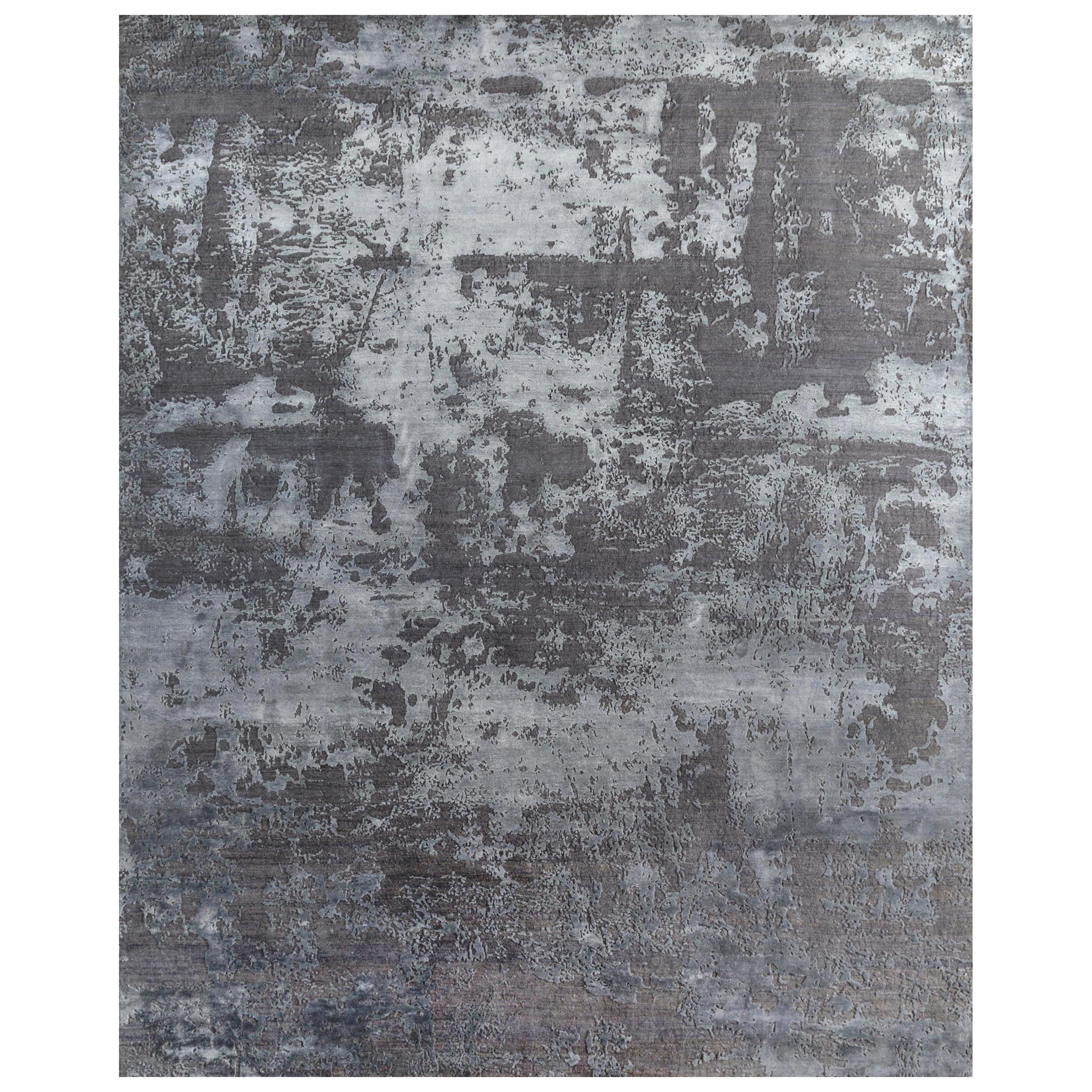 Arctic Noir Frost Gray Liquorice Hand-Knotted Rug For Sale