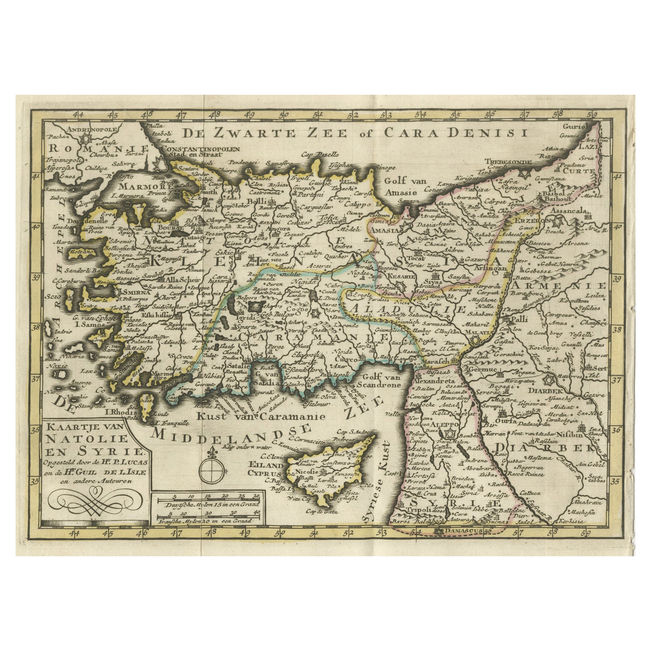 Old Map of Anatolia, part of modern-day Turkey, Armenia and Syria, 1745
