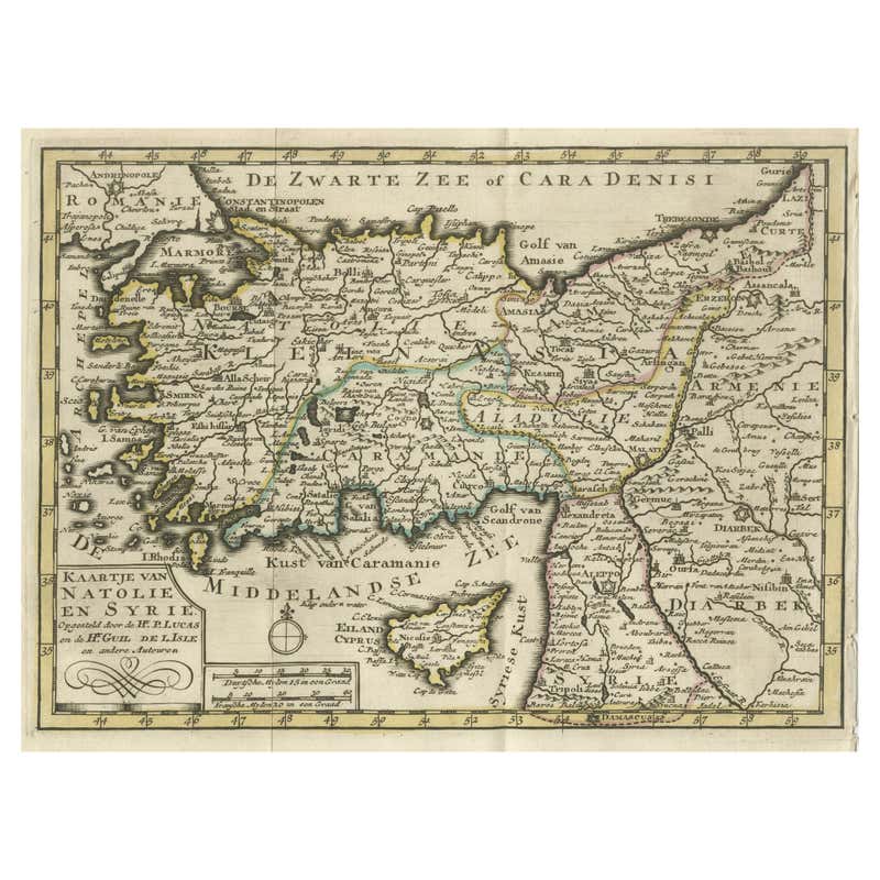 Original Antique Map of Canaan, Armenia, Syria, Mesopotamia and Arabia ...