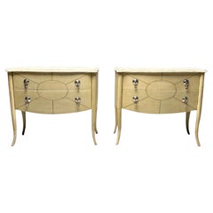 Style Andre Groult, Art déco, commodes, papier parchemin beige, nickel, années 1990