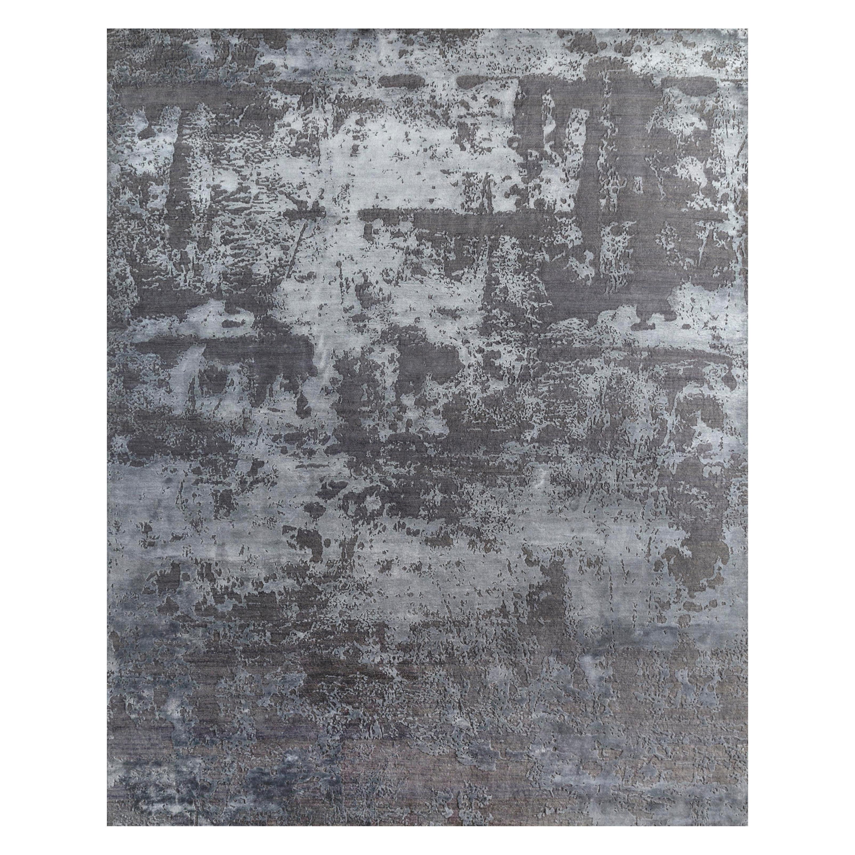 Arctic Noir Frost Gray Liquorice Hand-Knotted Rug For Sale