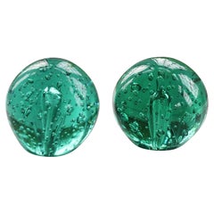 Large Pair of Antique Green Glass Dumps, English, 19th Century
